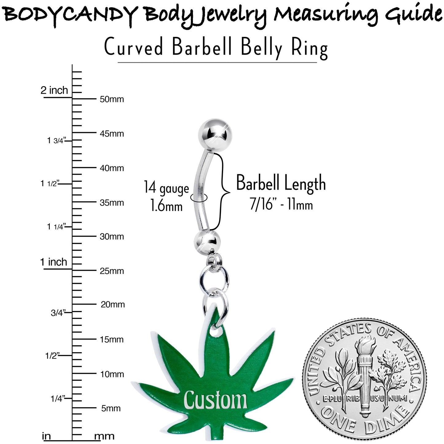 Custom Marijuana Pot Leaf Personalized Dangle Belly Ring BodyCandy