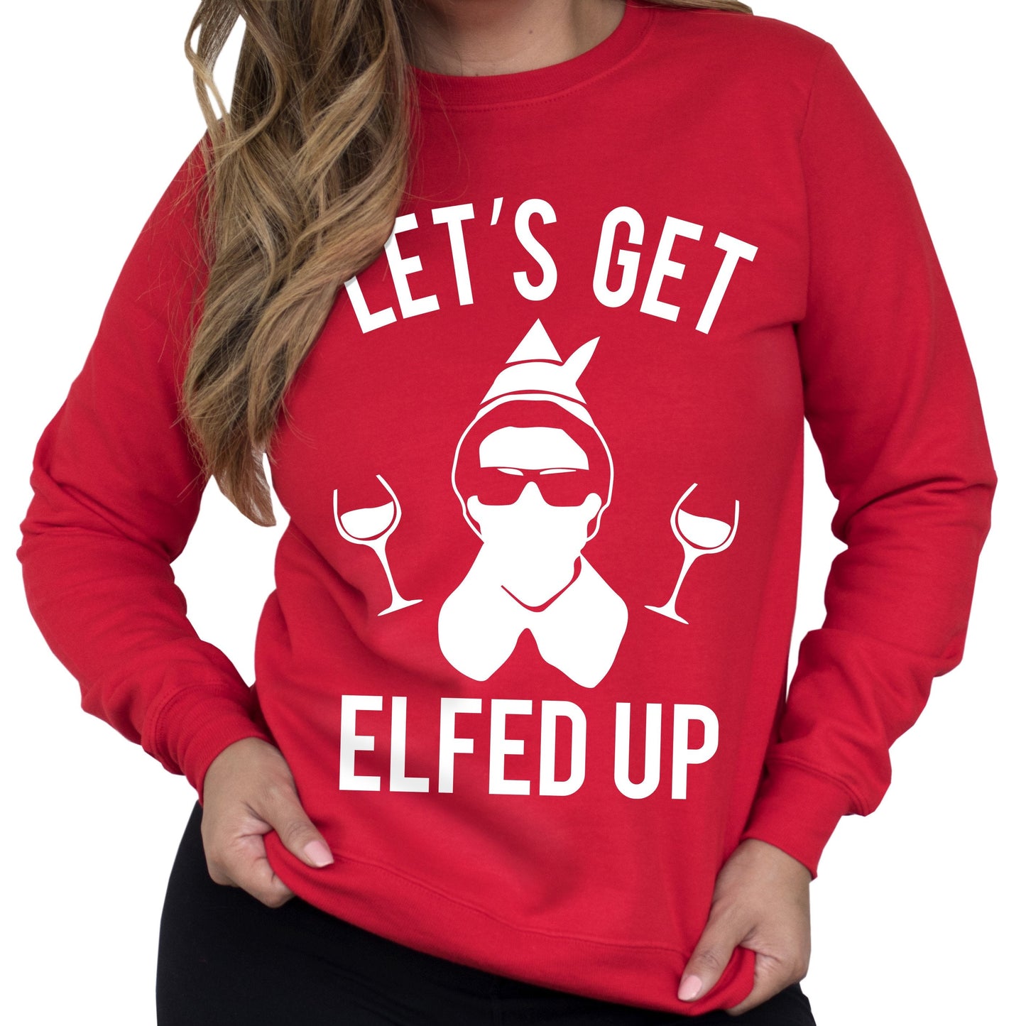 Let's Get Elfed Up Christmas Wine Crew Neck - 4LibertyShop.com 4LibertyShop