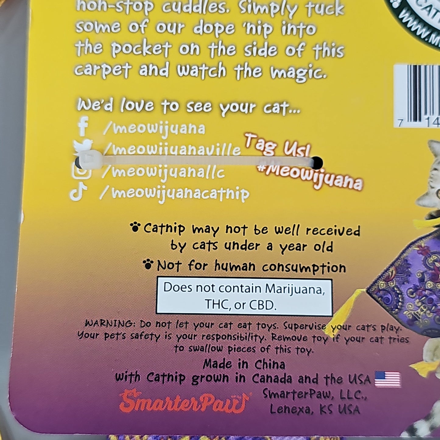 SMARTER PAW Meowijuana Organic Catnip Toy Get a Ride Magic Carpet Cat Toy (New) PayWut