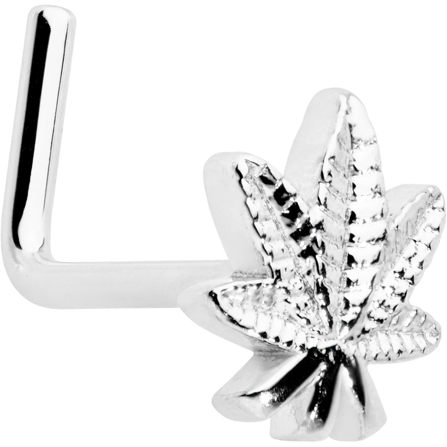 20G 1/4 Texture Pot Leaf L Shape Nose Ring BodyCandy