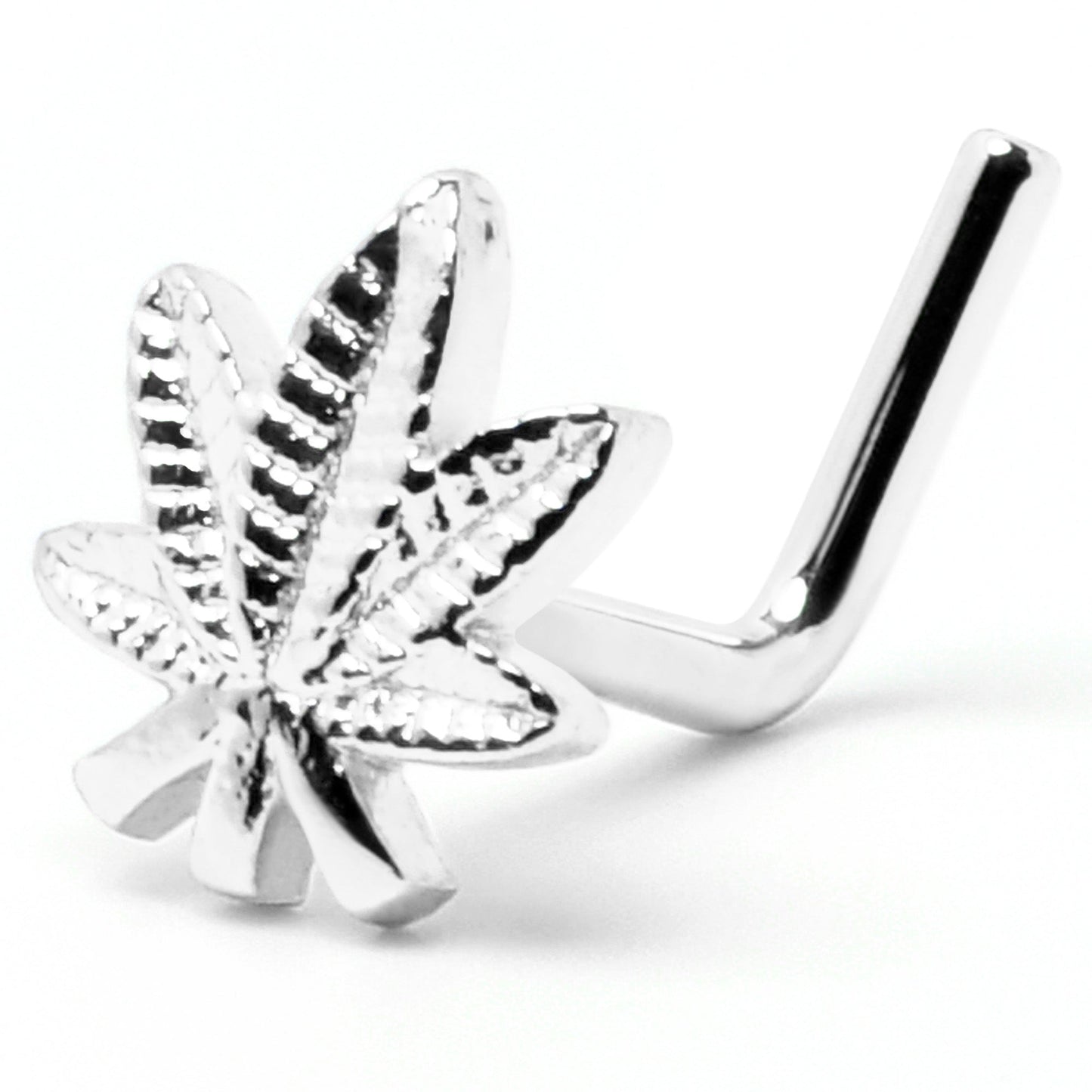 20G 1/4 Texture Pot Leaf L Shape Nose Ring BodyCandy