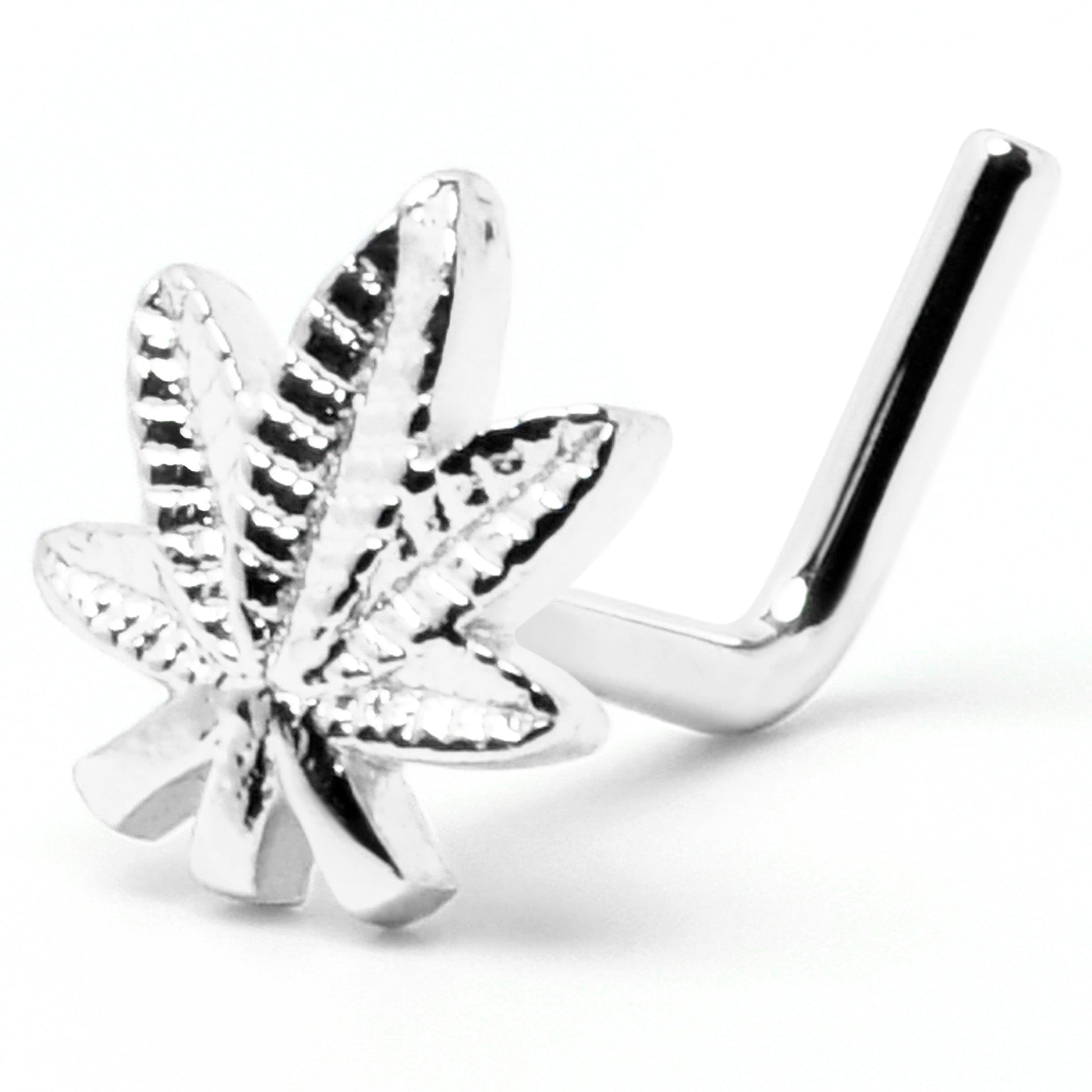 20G 1/4 Texture Pot Leaf L Shape Nose Ring BodyCandy