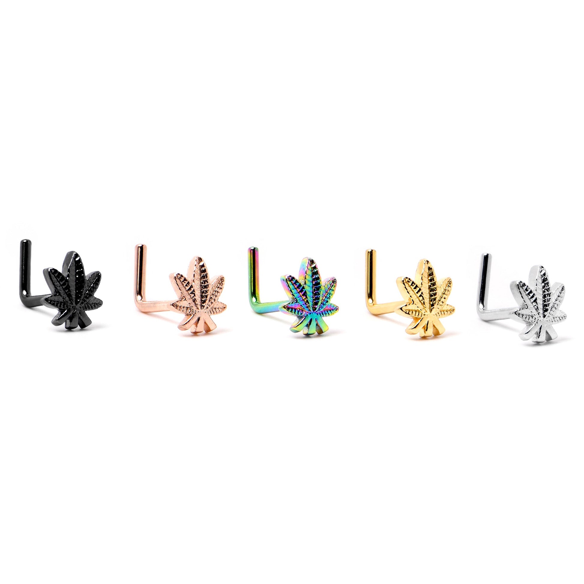 20G 1/4 Texture Pot Leaf L Shape Nose Ring BodyCandy