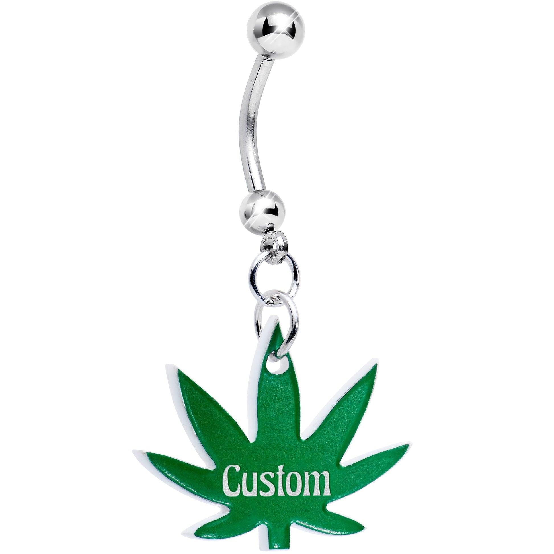 Custom Marijuana Pot Leaf Personalized Dangle Belly Ring BodyCandy