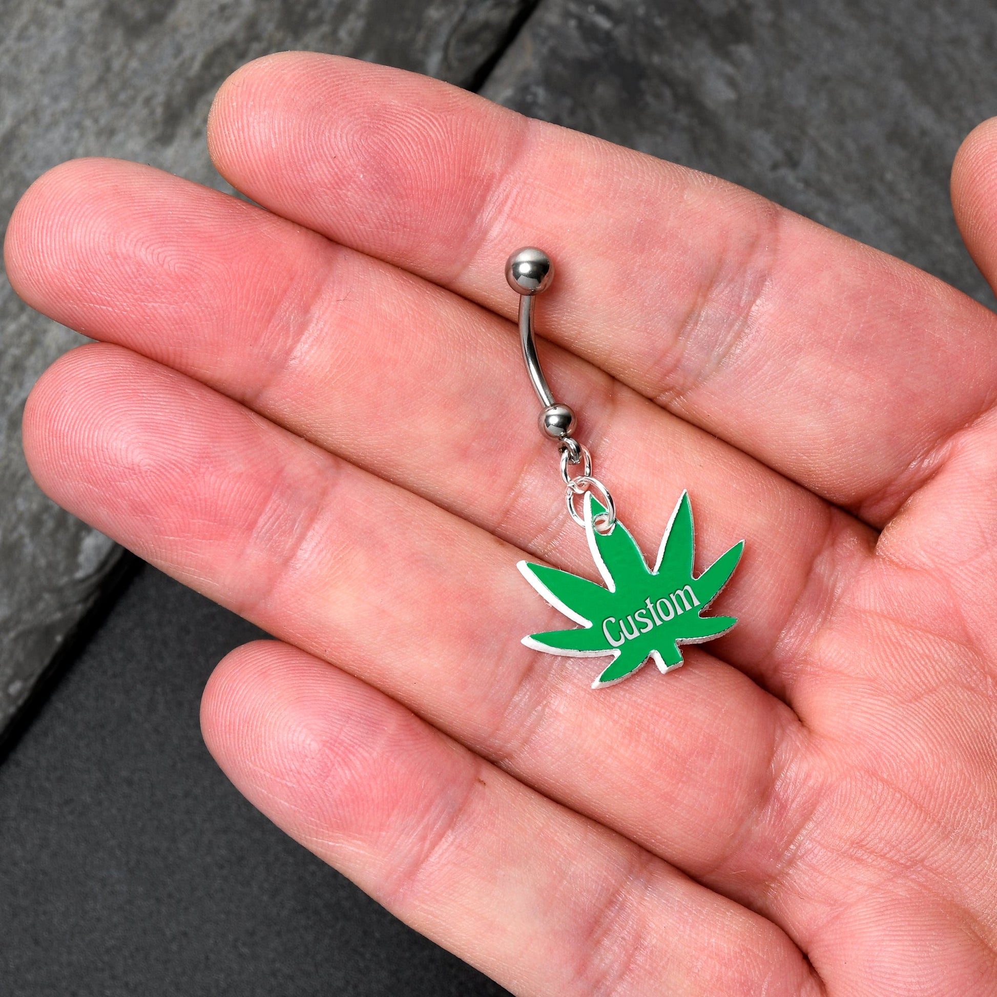 Custom Marijuana Pot Leaf Personalized Dangle Belly Ring BodyCandy