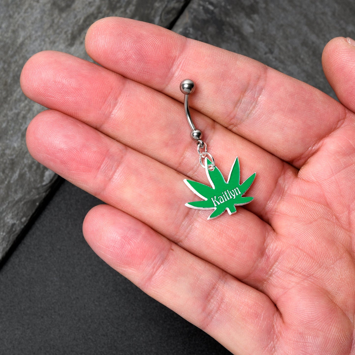 Custom Marijuana Pot Leaf Personalized Dangle Belly Ring BodyCandy