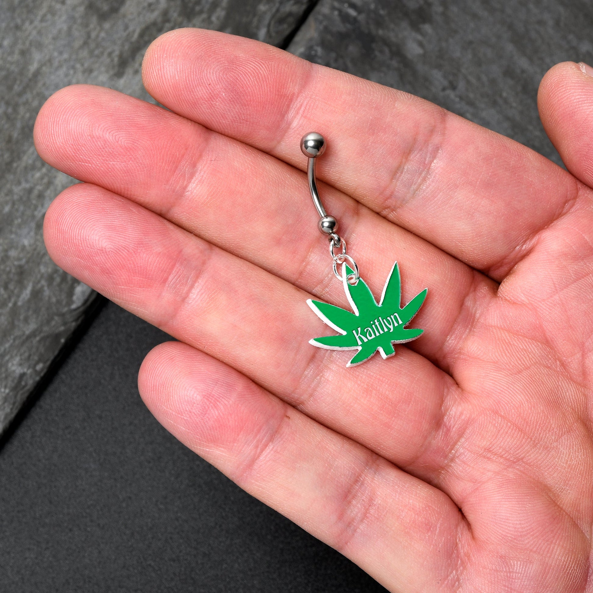 Custom Marijuana Pot Leaf Personalized Dangle Belly Ring BodyCandy