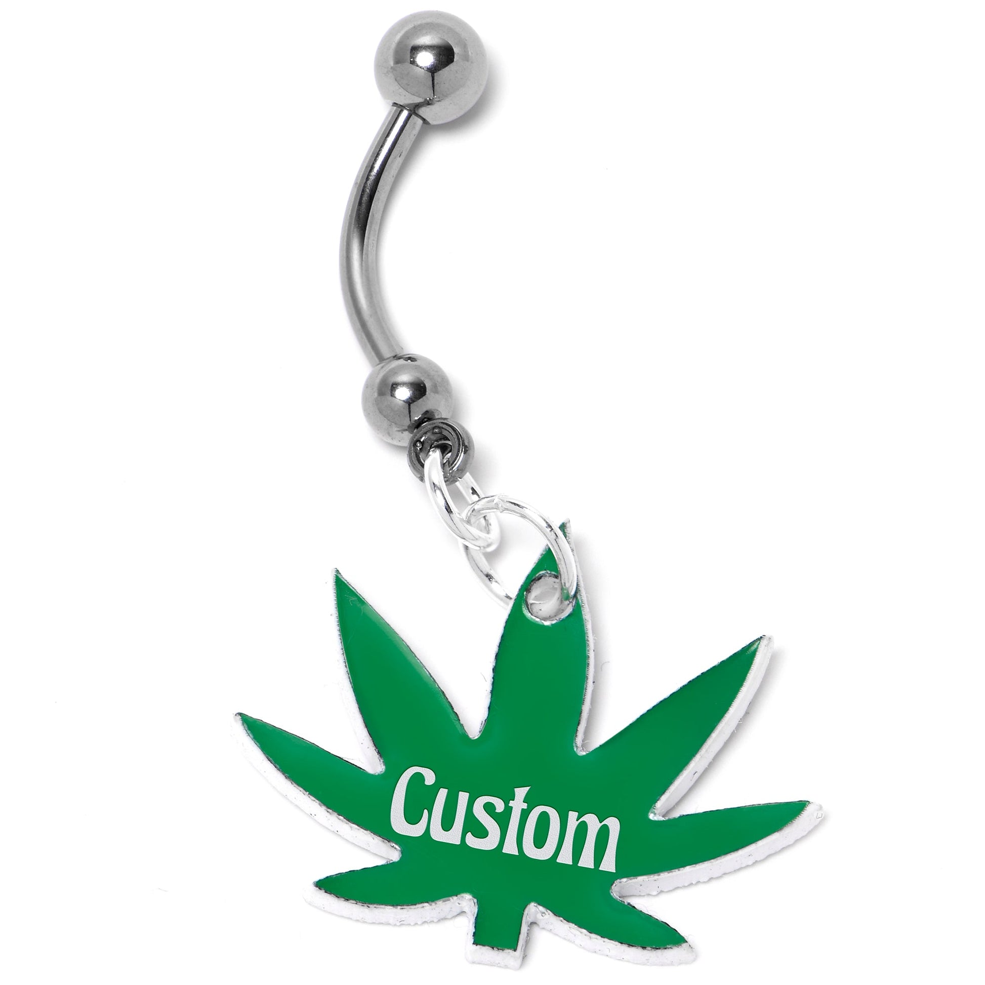 Custom Marijuana Pot Leaf Personalized Dangle Belly Ring BodyCandy