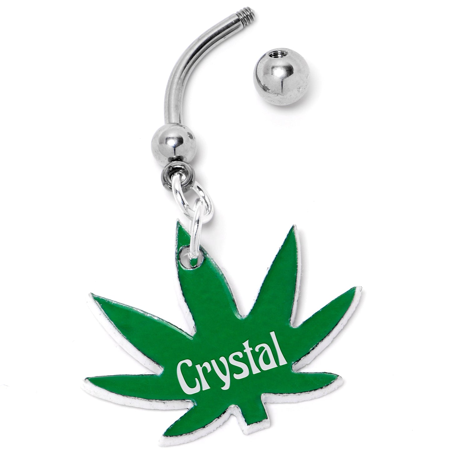 Custom Marijuana Pot Leaf Personalized Dangle Belly Ring BodyCandy