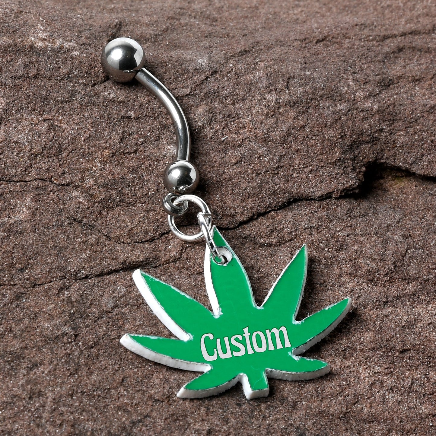 Custom Marijuana Pot Leaf Personalized Dangle Belly Ring BodyCandy