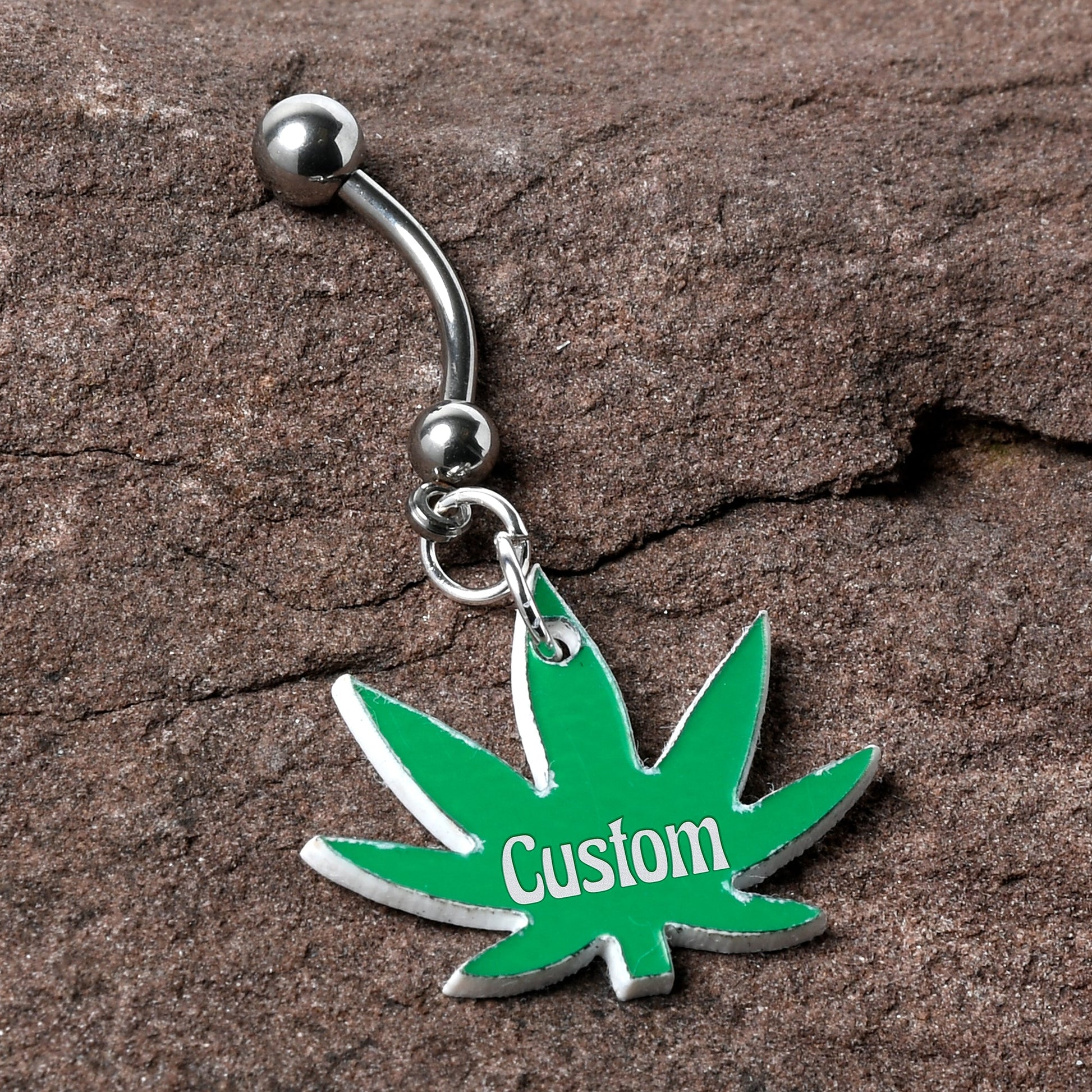 Custom Marijuana Pot Leaf Personalized Dangle Belly Ring BodyCandy