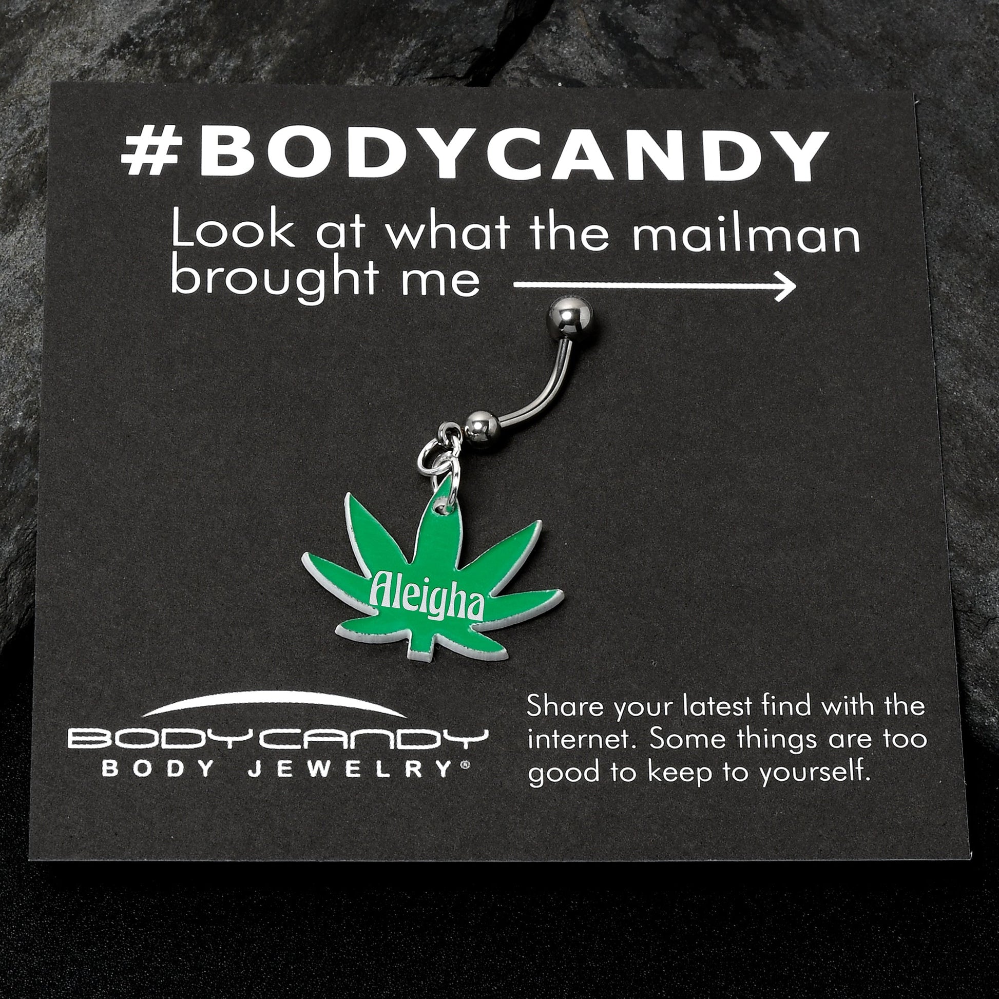 Custom Marijuana Pot Leaf Personalized Dangle Belly Ring BodyCandy