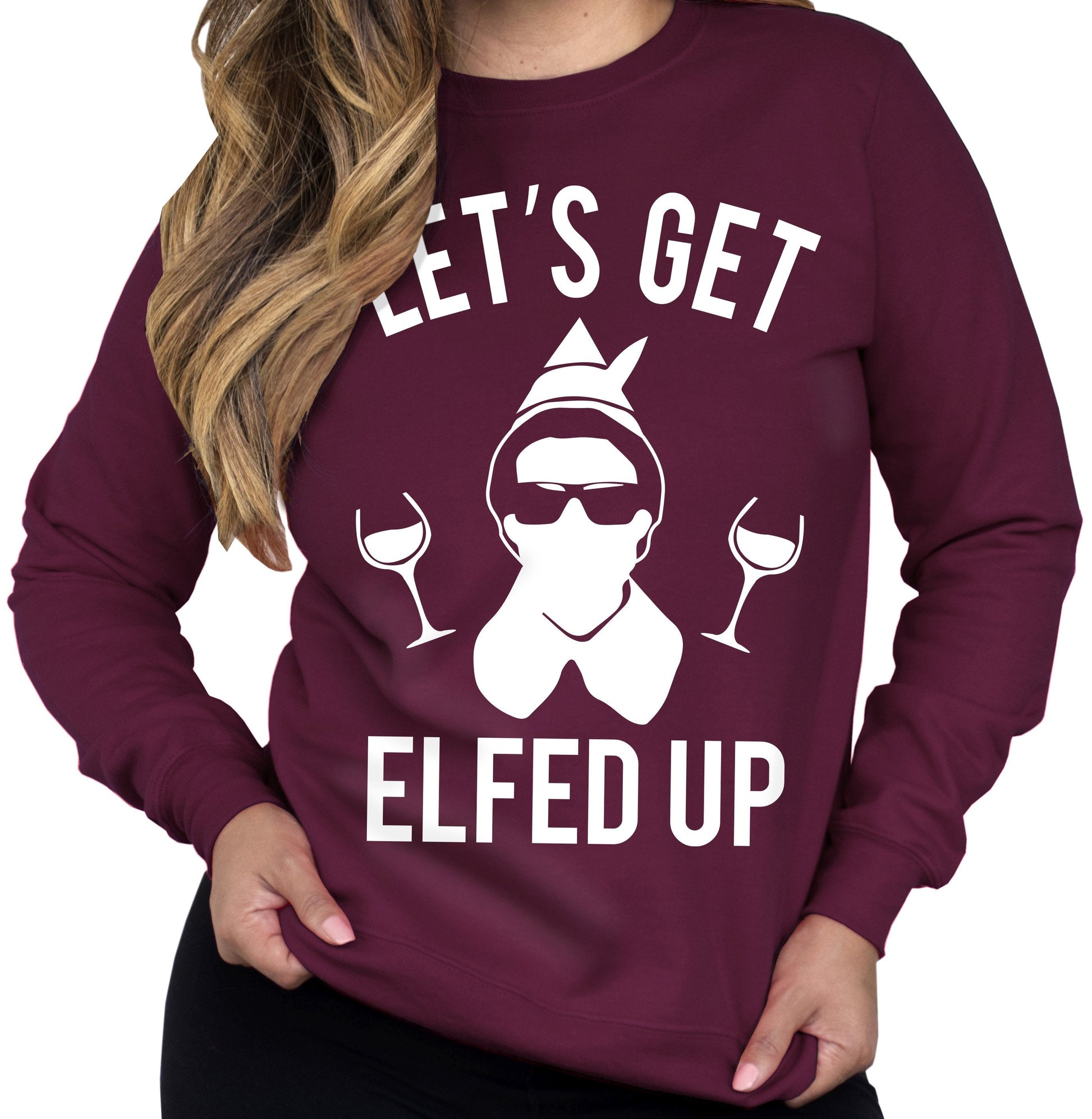 Let's Get Elfed Up Christmas Wine Crew Neck - 4LibertyShop.com 4LibertyShop