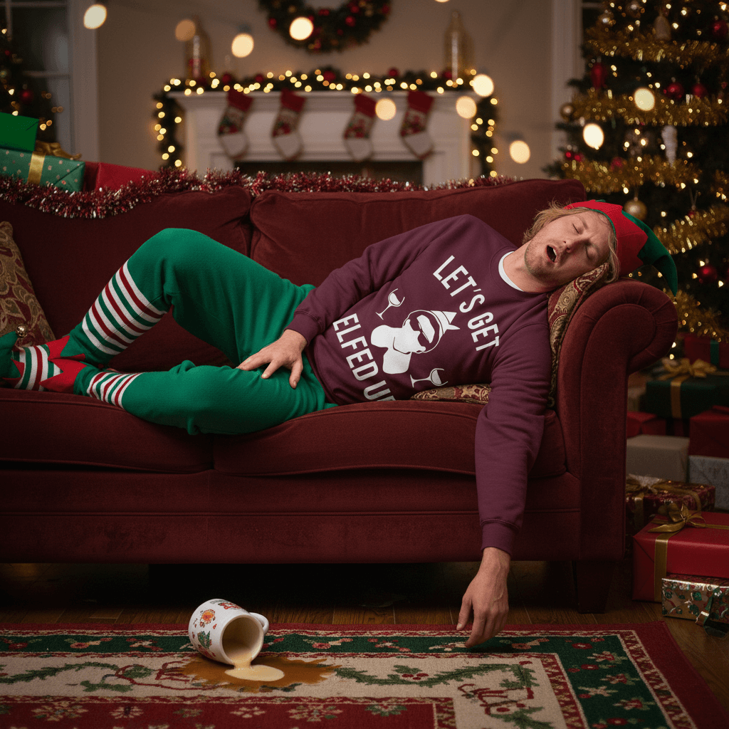 Let's Get Elfed Up Christmas Wine Crew Neck - 4LibertyShop.com 4LibertyShop